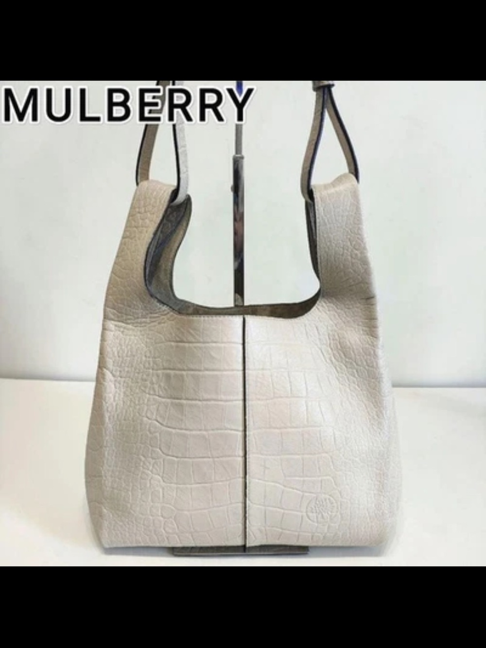 Mulberry Cream Croc-Embossed Shoulder Bag